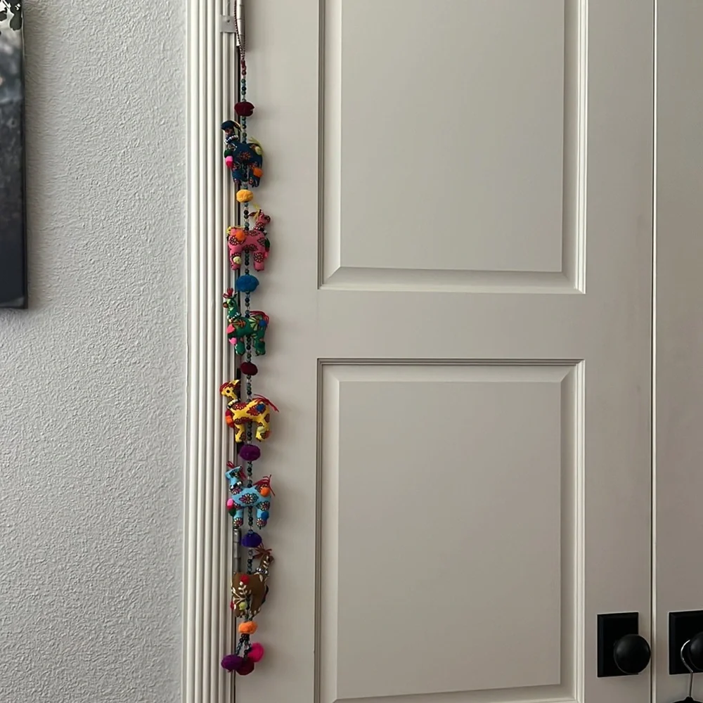 Nwt World Market beaded Llama hanging door bell garland decorative 33”